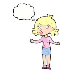 cartoon confused woman with thought bubble N86