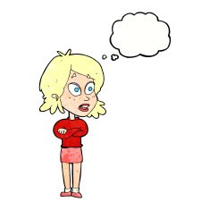 cartoon surprised woman with thought bubble N254
