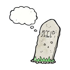 cartoon spooky grave with thought bubble N15