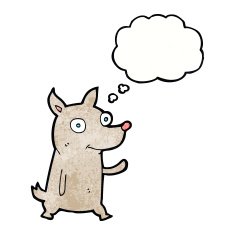 cartoon little dog waving with thought bubble N10