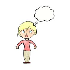 cartoon surprised woman with thought bubble N256