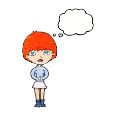 cartoon woman waiting patiently with thought bubble N11
