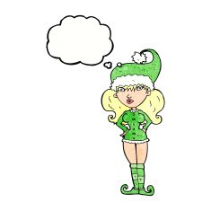 cartoon santa's helper woman with thought bubble N11