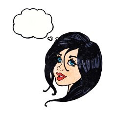 cartoon pretty female face with thought bubble N101