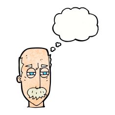 cartoon annoyed old man with thought bubble N72