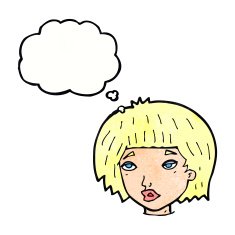 cartoon bored looking woman with thought bubble N9