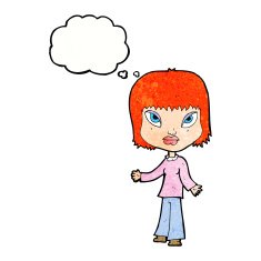 cartoon woman with open arms thought bubble N103