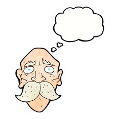 cartoon sad old man with thought bubble N21