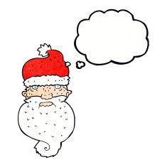 cartoon grim santa face with thought bubble N11