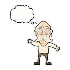 cartoon worried old man with thought bubble N20