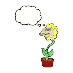 cartoon monster flower with thought bubble N11