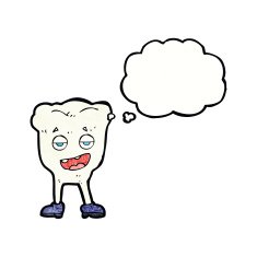 cartoon tooth looking smug with thought bubble N17