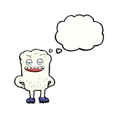 cartoon tooth looking smug with thought bubble N18
