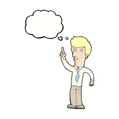 cartoon friendly man with idea thought bubble N11