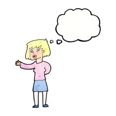 cartoon woman explaining with thought bubble N54