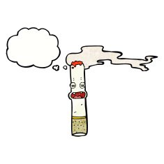 cartoon cigarette character with thought bubble N3