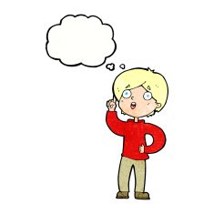 cartoon boy with idea thought bubble N70