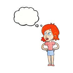 cartoon woman with hands on hips thought bubble N224