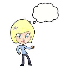 cartoon pretty woman pointing with thought bubble N42