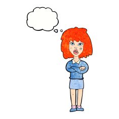 cartoon tough woman with folded arms thought bubble N11