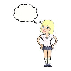 cartoon woman with hands on hips thought bubble N225