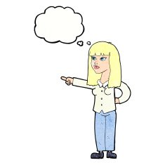 cartoon pretty woman pointing with thought bubble N43