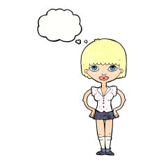 cartoon woman with hands on hips thought bubble N226