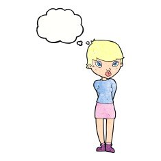 cartoon shy woman with thought bubble N50