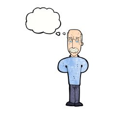 cartoon annoyed balding man with thought bubble N9
