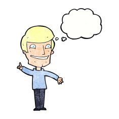 cartoon grinning man with idea thought bubble N11