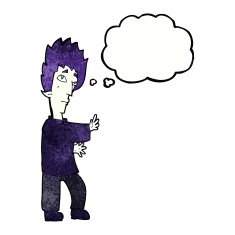 cartoon vampire with thought bubble N130