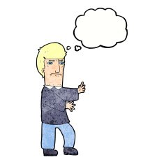 cartoon grumpy man with thought bubble N21