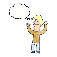 cartoon nervous man with thought bubble N145