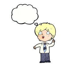 cartoon schoolboy answering question with thought bubble N10