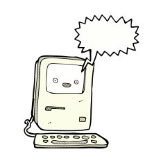 cartoon old computer with speech bubble N32
