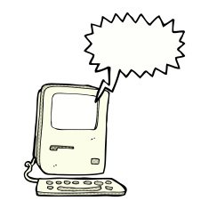 cartoon old computer with speech bubble N33
