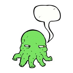 cartoon alien face with speech bubble N23