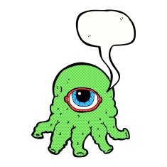 cartoon alien head with speech bubble N11