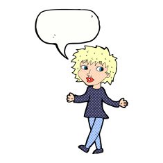 cartoon woman with no worries speech bubble N46
