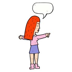 cartoon woman pointing with speech bubble N243