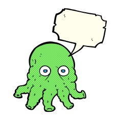 cartoon alien squid face with speech bubble N34