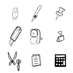 Stationery drawing icons set cartoon
