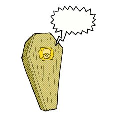 spooky cartoon coffin with speech bubble N23