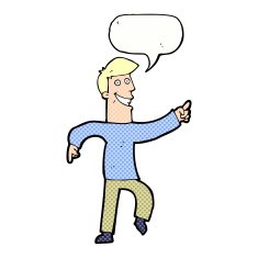 cartoon grinning man with speech bubble N97