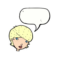 cartoon friendly woman with speech bubble N80