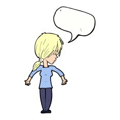 cartoon woman shrugging shoulders with speech bubble N566