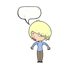 cartoon woman shrugging with speech bubble N68