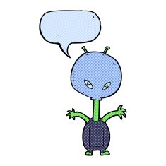 cartoon space alien with speech bubble N23