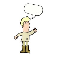 cartoon poor man with speech bubble N12
