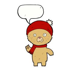 cartoon waving teddy bear with speech bubble N46